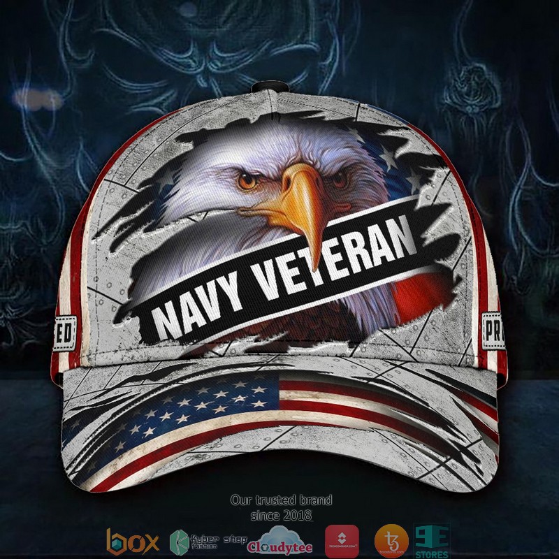Personalized Navy Veteran Eagle American flag Cap
