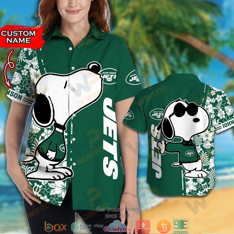 Personalized New York Jets Snoopy Hawaiian Shirt short 1 2