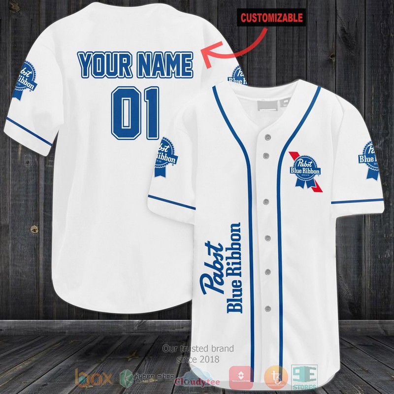 Personalized Pabst Blue Ribbon custom white Baseball Jersey