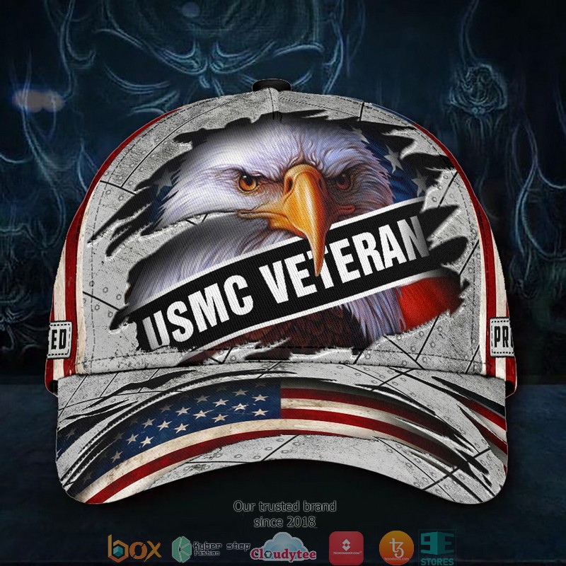 Personalized USMC Veteran Eagle American flag Cap