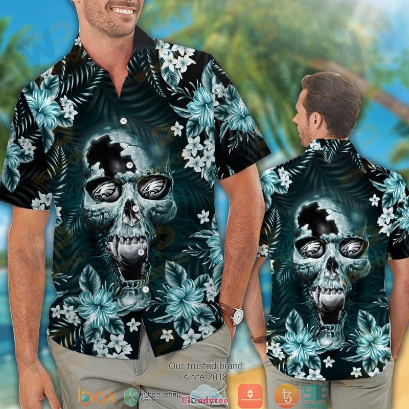 Philadelphia Eagles 3d illusion Skull Hawaiian Shirt short 1