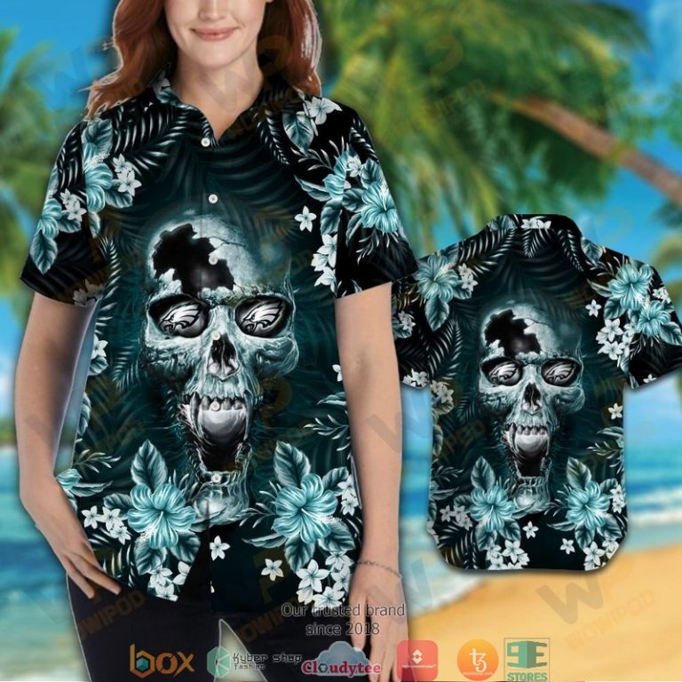 Philadelphia Eagles 3d illusion Skull Hawaiian Shirt short 1 2