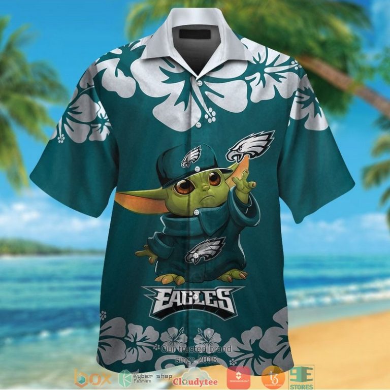 Philadelphia Eagles Baby Yoda Hibiscus Hawaiian Shirt short