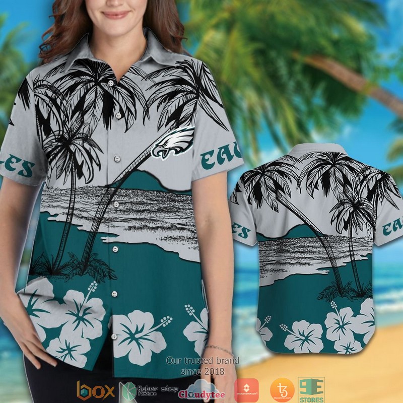 Philadelphia Eagles Coconut island Hibiscus Hawaiian Shirt short 1 2