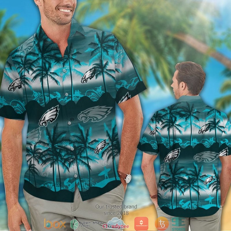 Philadelphia Eagles Coconut island Ocean Waves Hawaiian Shirt short 1