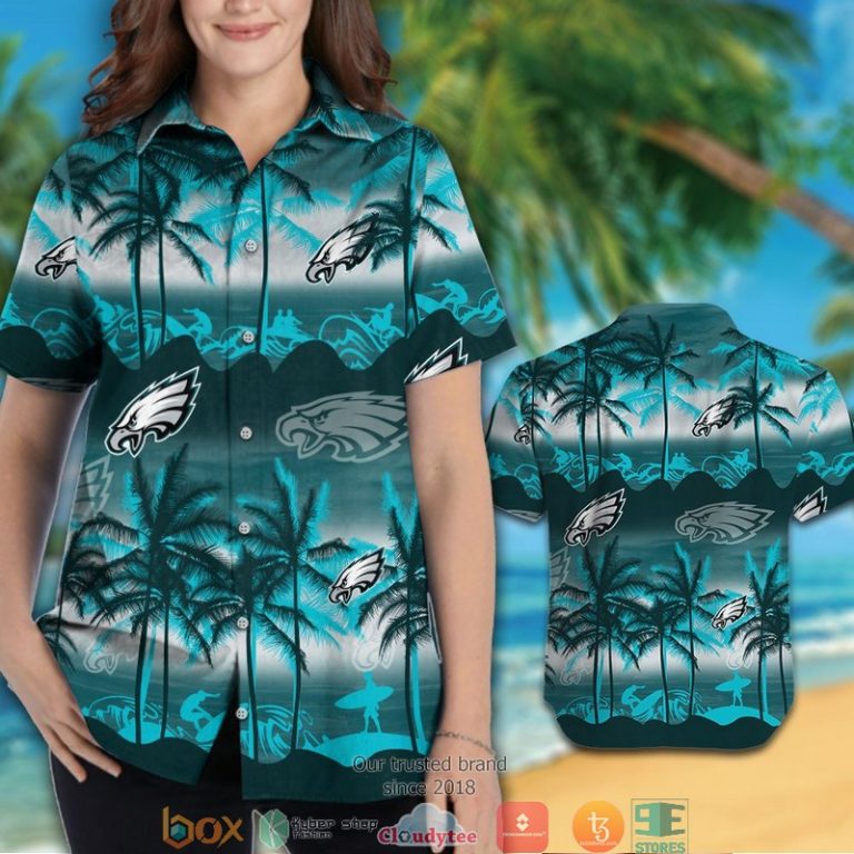 Philadelphia Eagles Coconut island Ocean Waves Hawaiian Shirt short 1 2