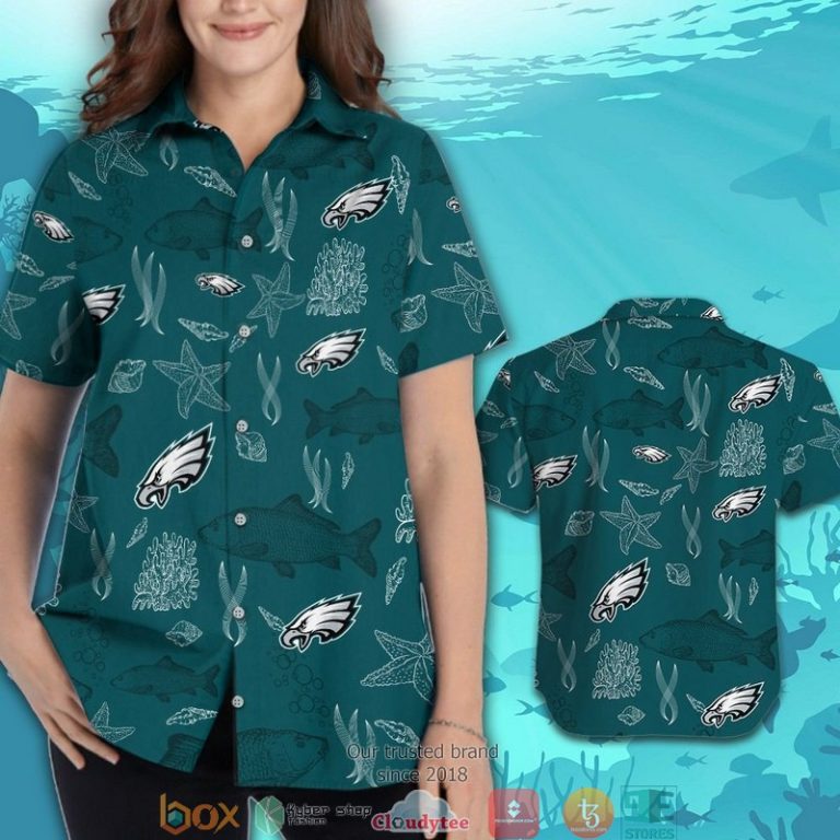 Philadelphia Eagles Fish ocean pattern Hawaiian Shirt short 1 2