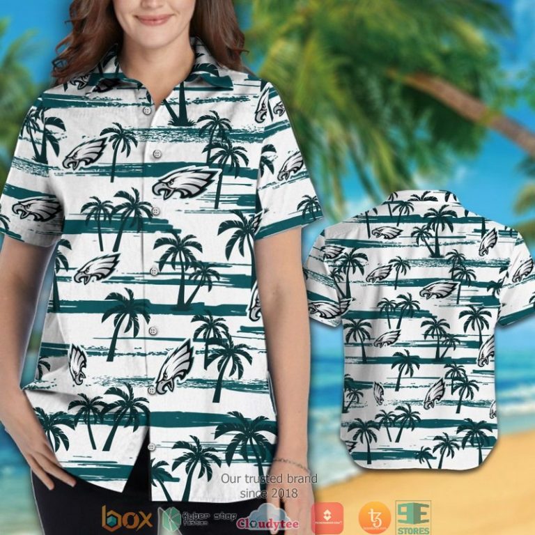 Philadelphia Eagles Green Coconut white Hawaiian Shirt short 1 2