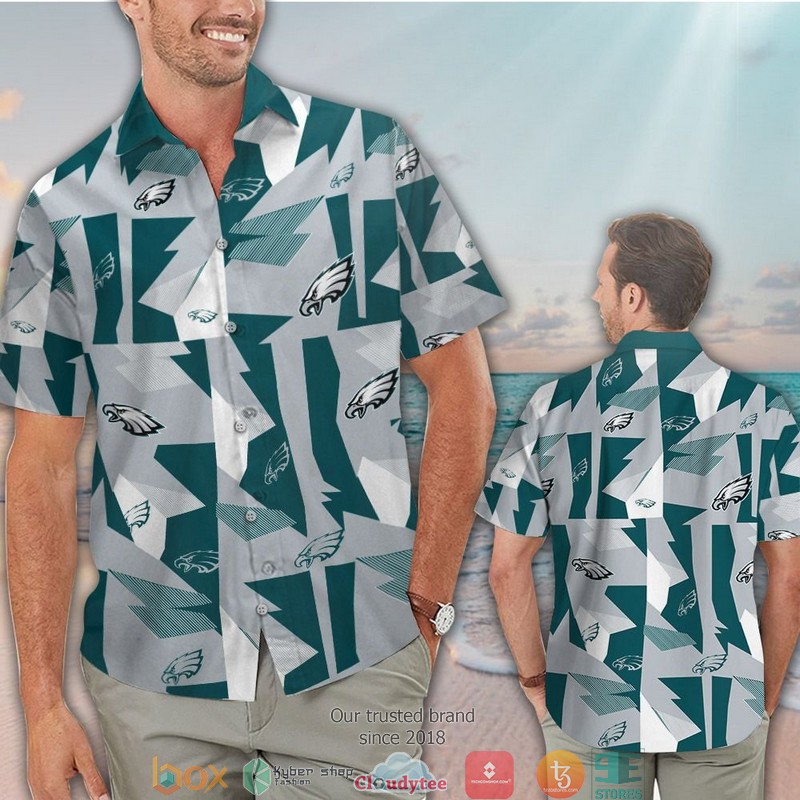 Philadelphia Eagles Green Grey Pattern Hawaiian Shirt short 1