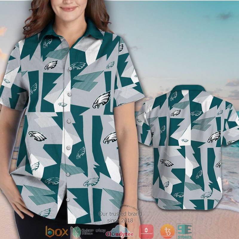 Philadelphia Eagles Green Grey Pattern Hawaiian Shirt short 1 2