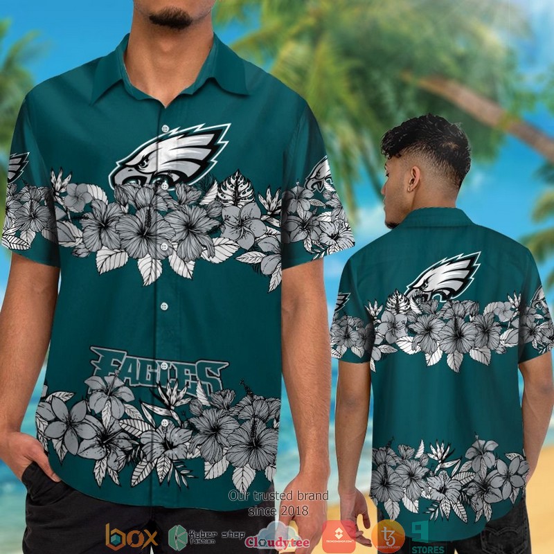 Philadelphia Eagles Hibiscus Flower line Hawaiian Shirt short 1