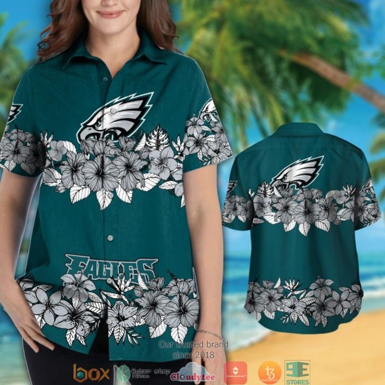 Philadelphia Eagles Hibiscus Flower line Hawaiian Shirt short 1 2