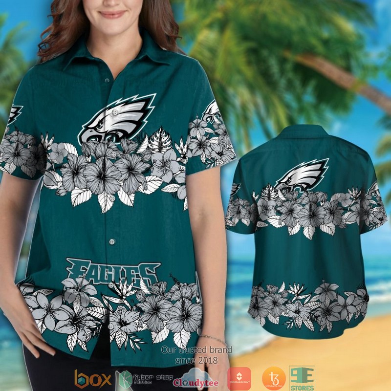 Philadelphia Eagles Hibiscus Flower line Hawaiian Shirt short 1 2