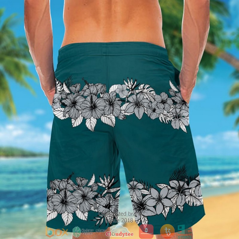 Philadelphia Eagles Hibiscus Flower line Hawaiian Shirt short 1 2 3 4 5
