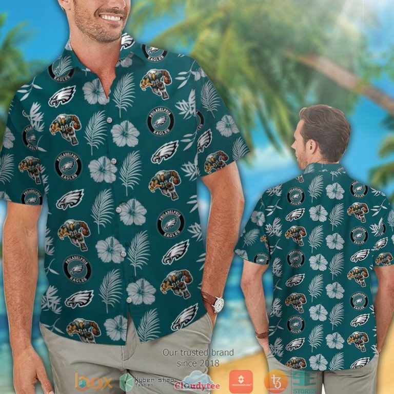 Philadelphia Eagles Hibiscus Leaf Pattern Hawaiian Shirt short 1