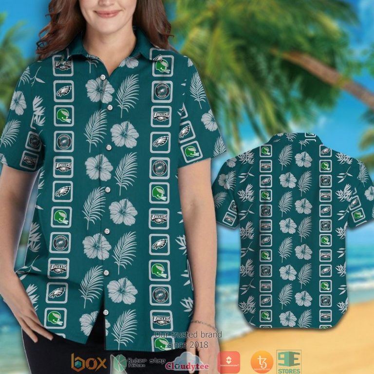 Philadelphia Eagles Hibiscus Leaf Square Pattern Hawaiian Shirt short 1 2