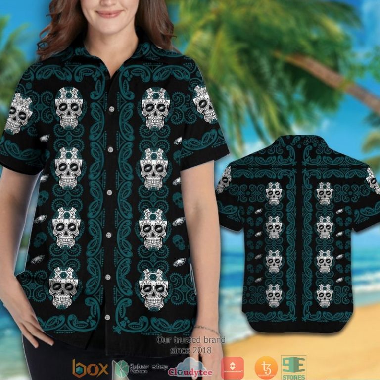 Philadelphia Eagles Small Sugar Skull Hawaiian Shirt short 1 2