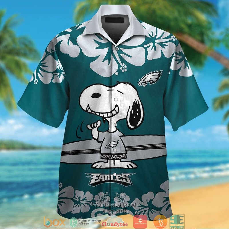Philadelphia Eagles Snoopy Hibiscus Hawaiian Shirt short