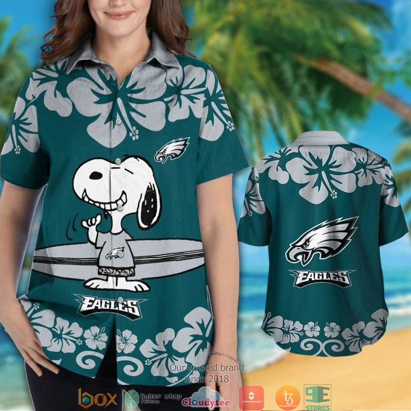 Philadelphia Eagles Snoopy Hibiscus Hawaiian Shirt short 1 2