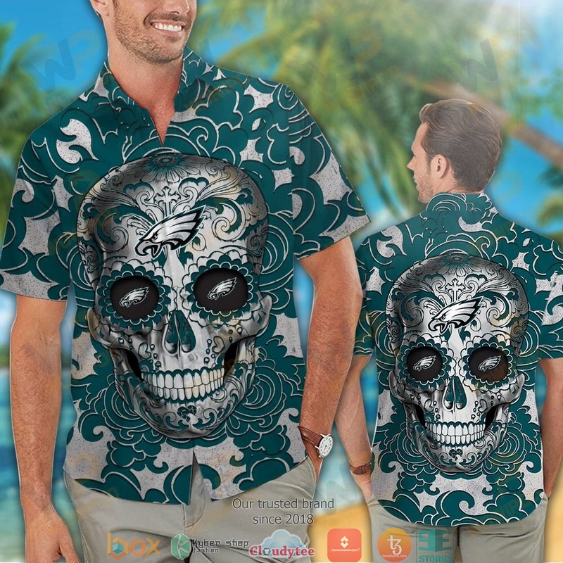 Philadelphia Eagles Sugar Skull Hawaiian Shirt 1
