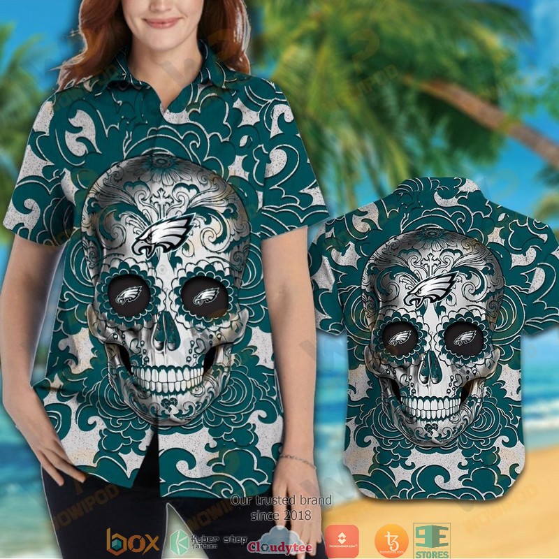 Philadelphia Eagles Sugar Skull Hawaiian Shirt 1 2