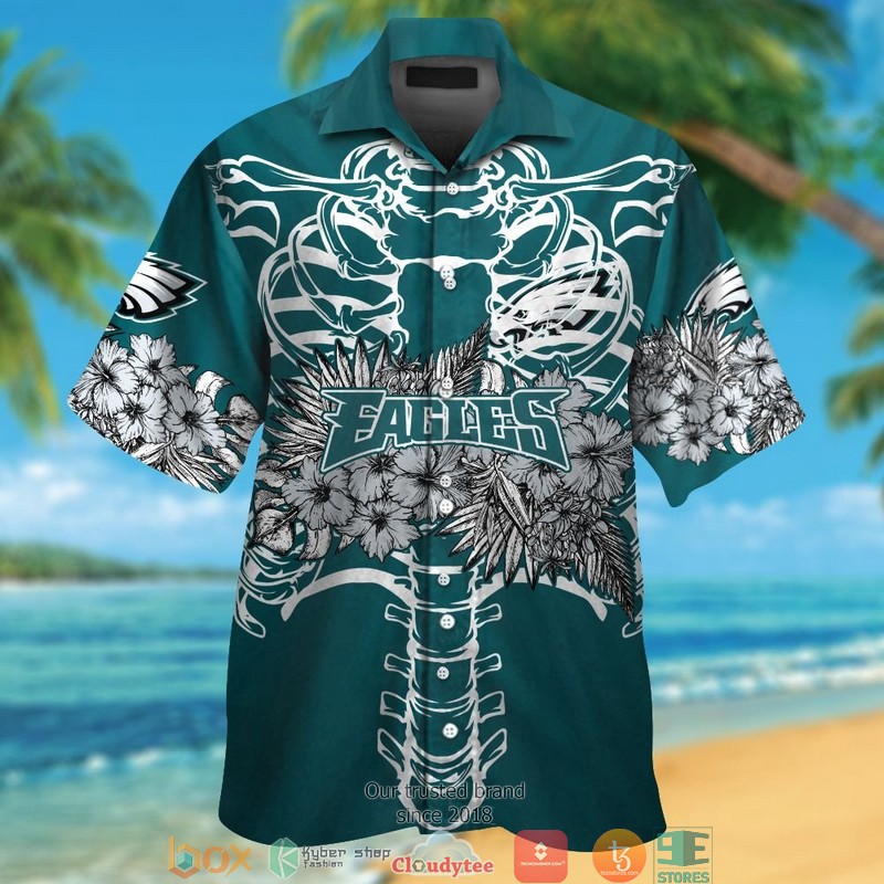 Philadelphia Eagles backbone hibiscus Hawaiian Shirt short