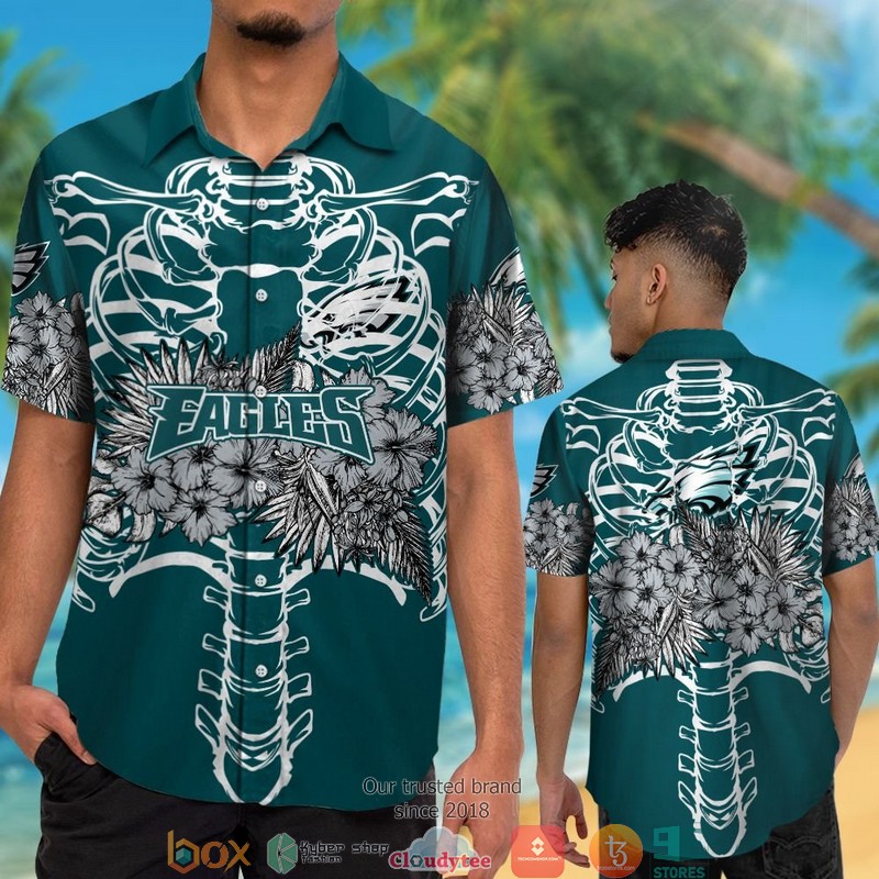 Philadelphia Eagles backbone hibiscus Hawaiian Shirt short 1