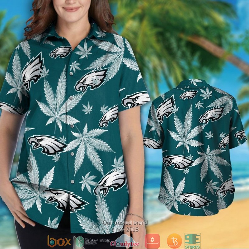 Philadelphia Eagles cannabis Hawaiian Shirt short 1 2