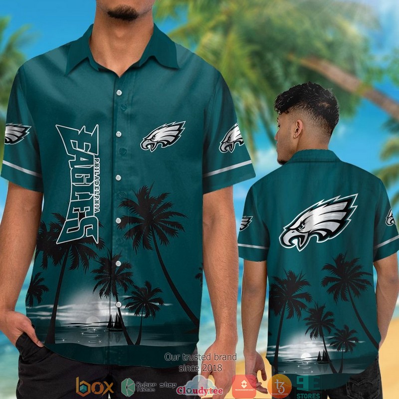 Philadelphia Eagles coconut island night moon Hawaiian Shirt short 1