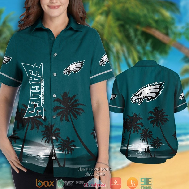 Philadelphia Eagles coconut island night moon Hawaiian Shirt short 1 2