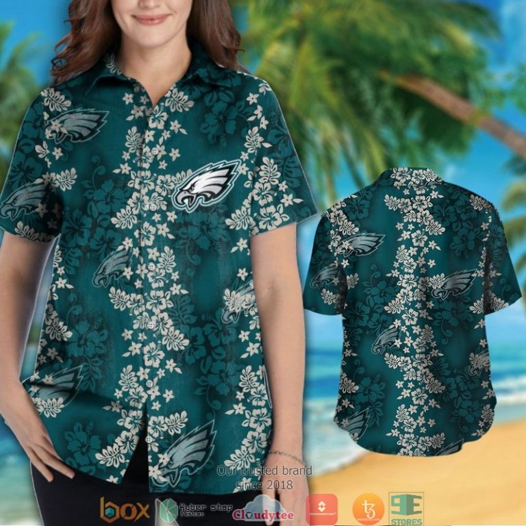 Philadelphia Eagles hibiscus leaf Hawaiian Shirt short 1 2