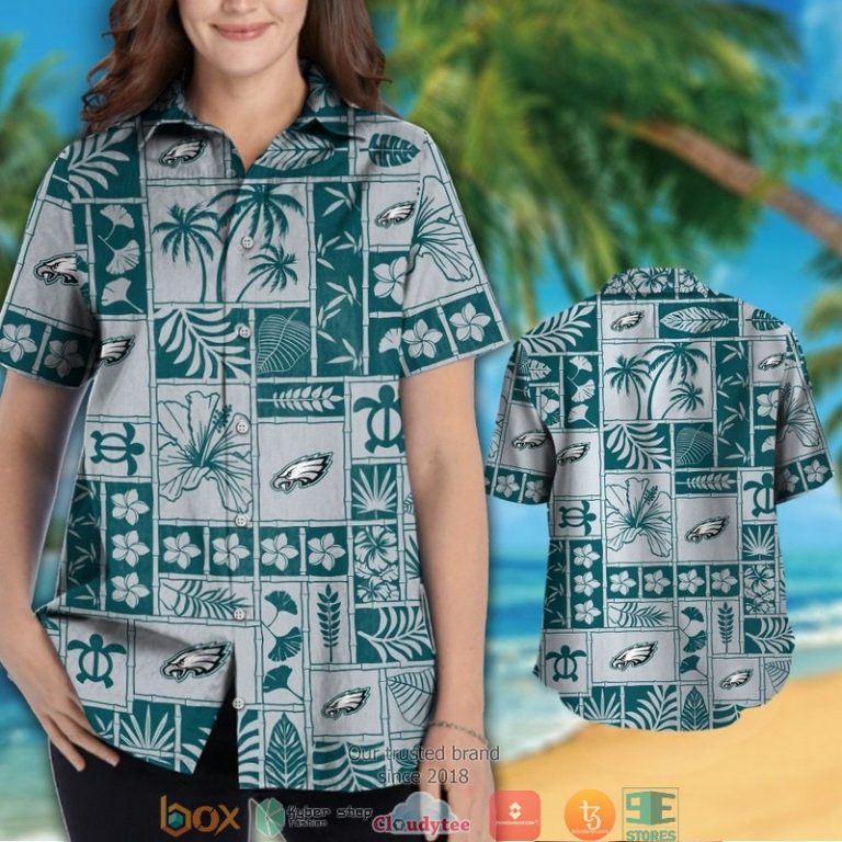 Philadelphia Eagles hibiscus leaf fish square pattern Hawaiian Shirt short 1 2