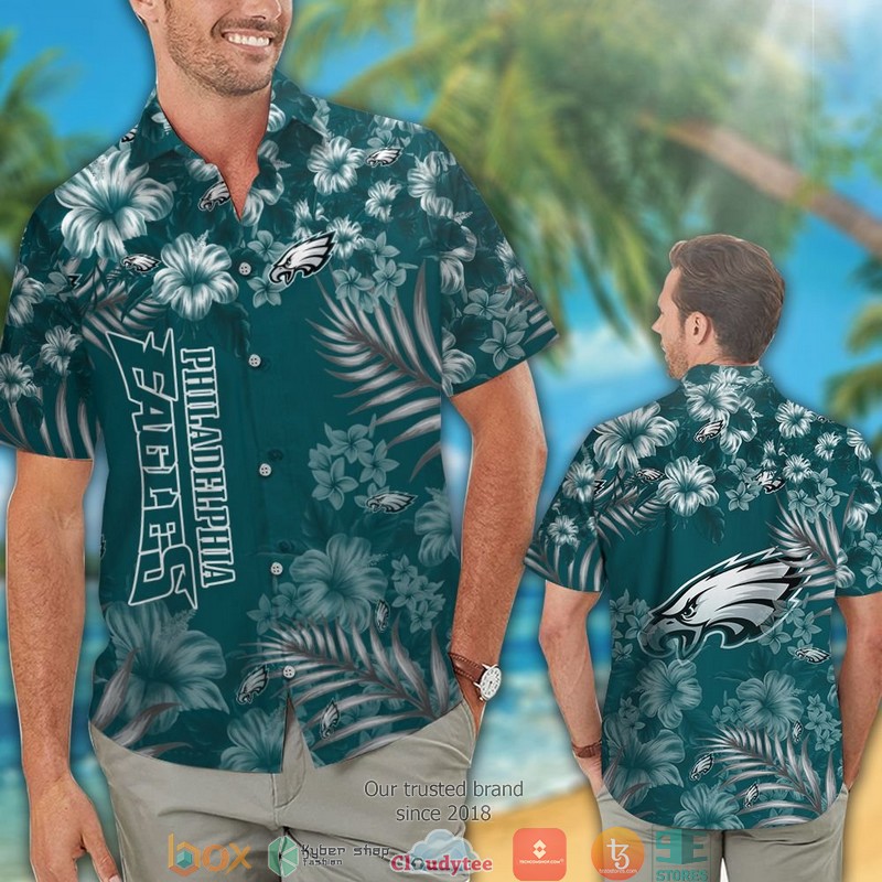 Philadelphia Eagles leaf Hibiscus Hawaiian Shirt short 1