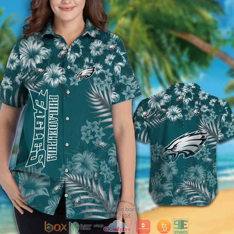 Philadelphia Eagles leaf Hibiscus Hawaiian Shirt short 1 2