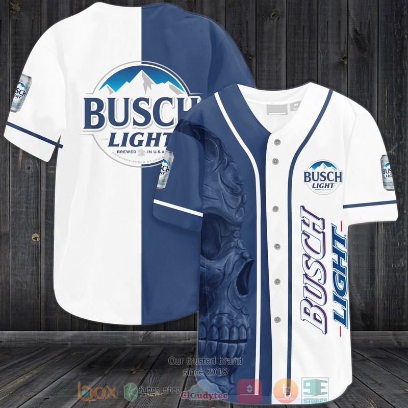 Skull Busch Light white blue Baseball Jersey