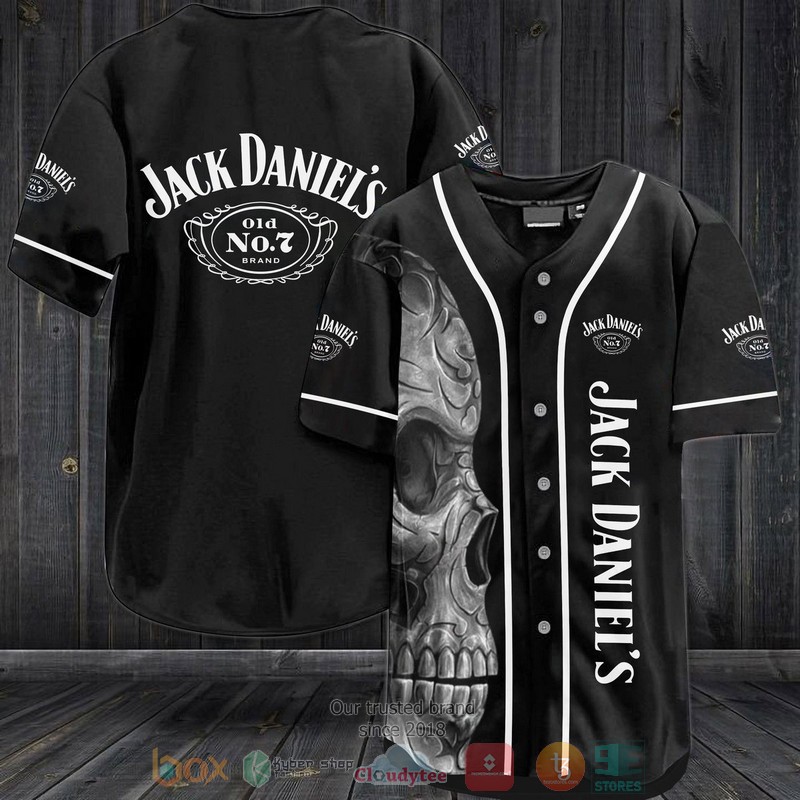 Skull Jack Daniels Old No 7 Brand black white Baseball Jersey