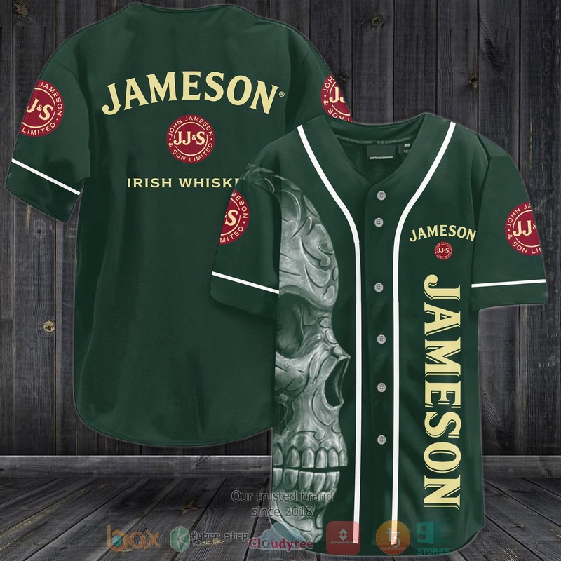 Skull Jameson Irish Whiskey dark green Baseball Jersey