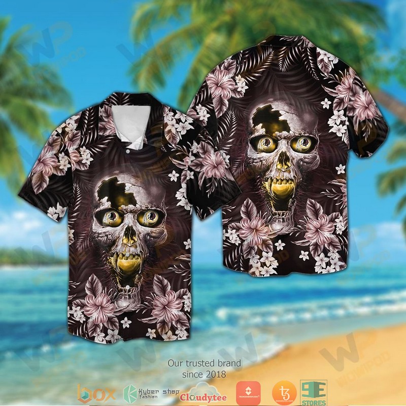 Washington Redskins 3d illusion Skull Hawaiian Shirt short