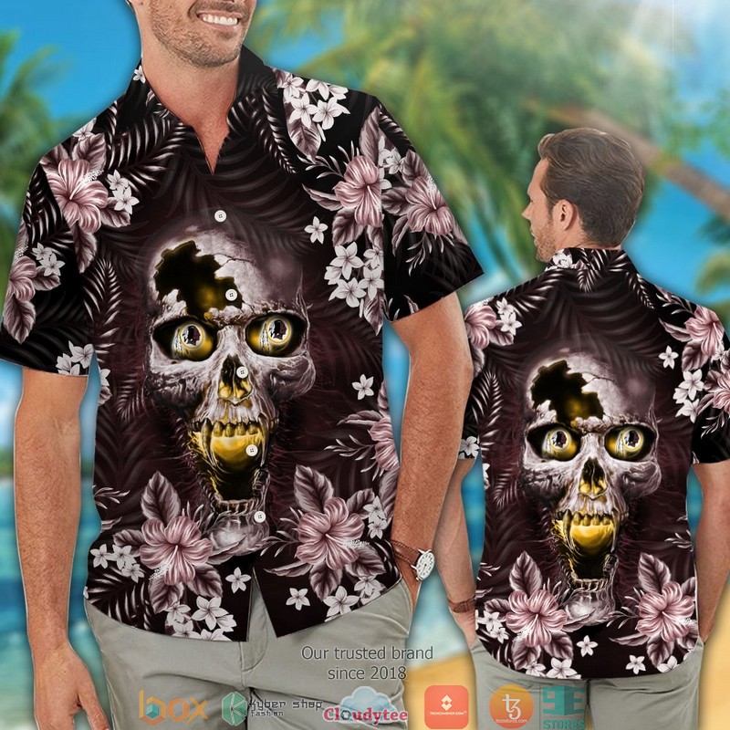 Washington Redskins 3d illusion Skull Hawaiian Shirt short 1