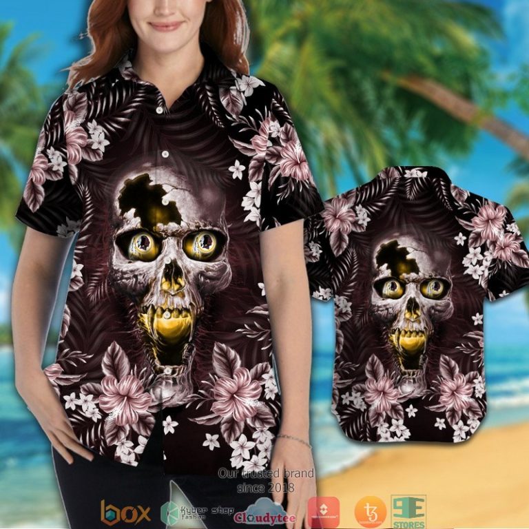 Washington Redskins 3d illusion Skull Hawaiian Shirt short 1 2