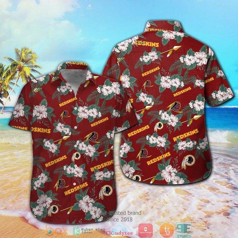 Washington Redskins Hibiscus flowers Hawaiian Shirt Short