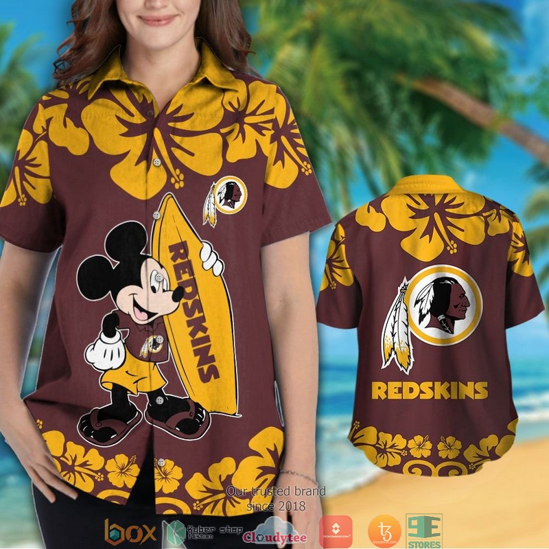 Washington Redskins Mickey Mouse Hawaiian Shirt Short 1 2