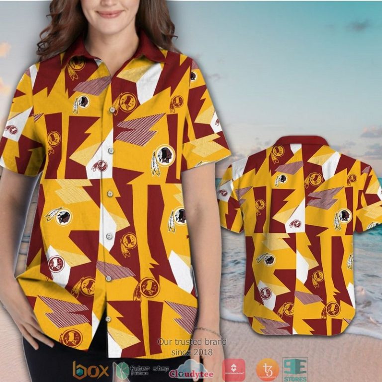 Washington Redskins Red yellow pattern Hawaiian Shirt Short 1 2