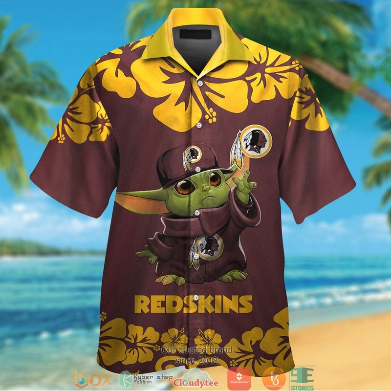 Washington Redskins Yellow Hibiscus Baby Yoda Hawaiian Shirt short