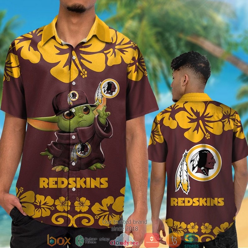 Washington Redskins Yellow Hibiscus Baby Yoda Hawaiian Shirt short 1