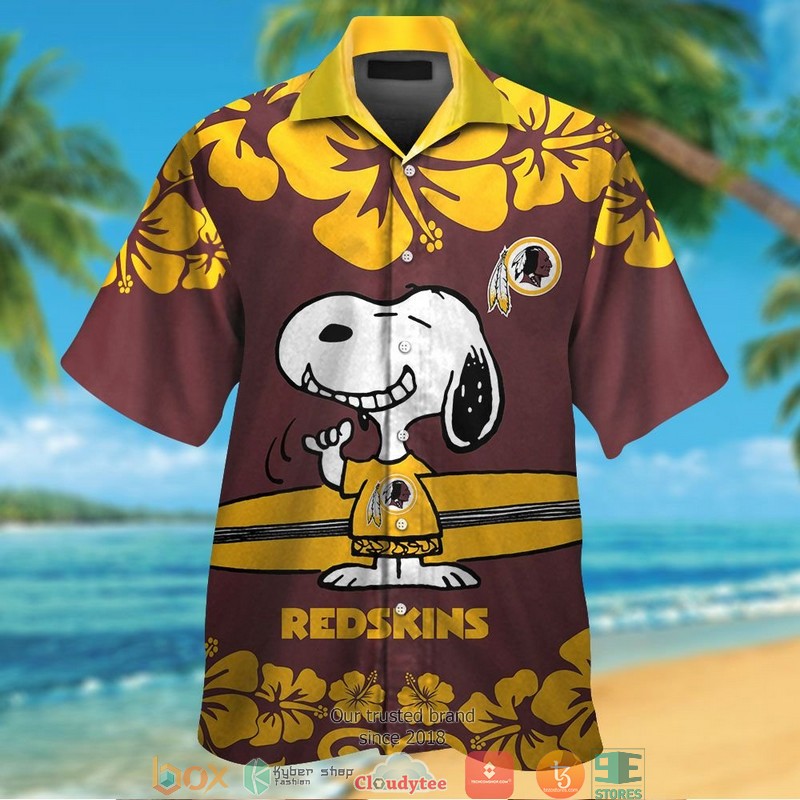Washington Redskins Yellow Hibiscus Snoopy Hawaiian Shirt Short