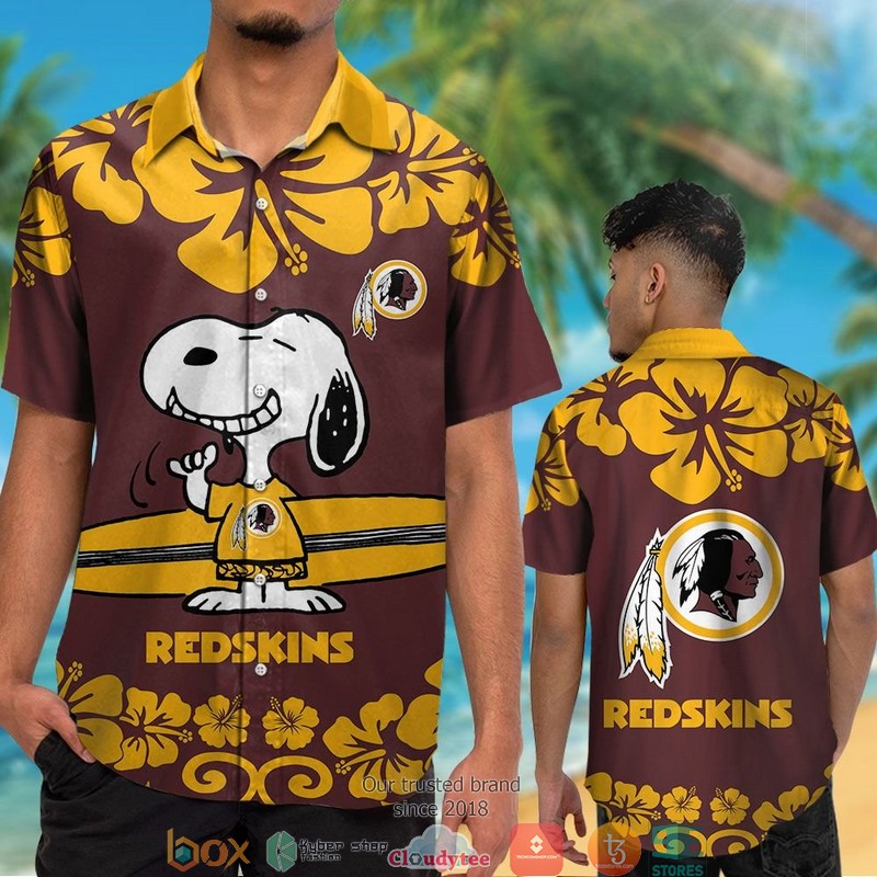 Washington Redskins Yellow Hibiscus Snoopy Hawaiian Shirt Short 1