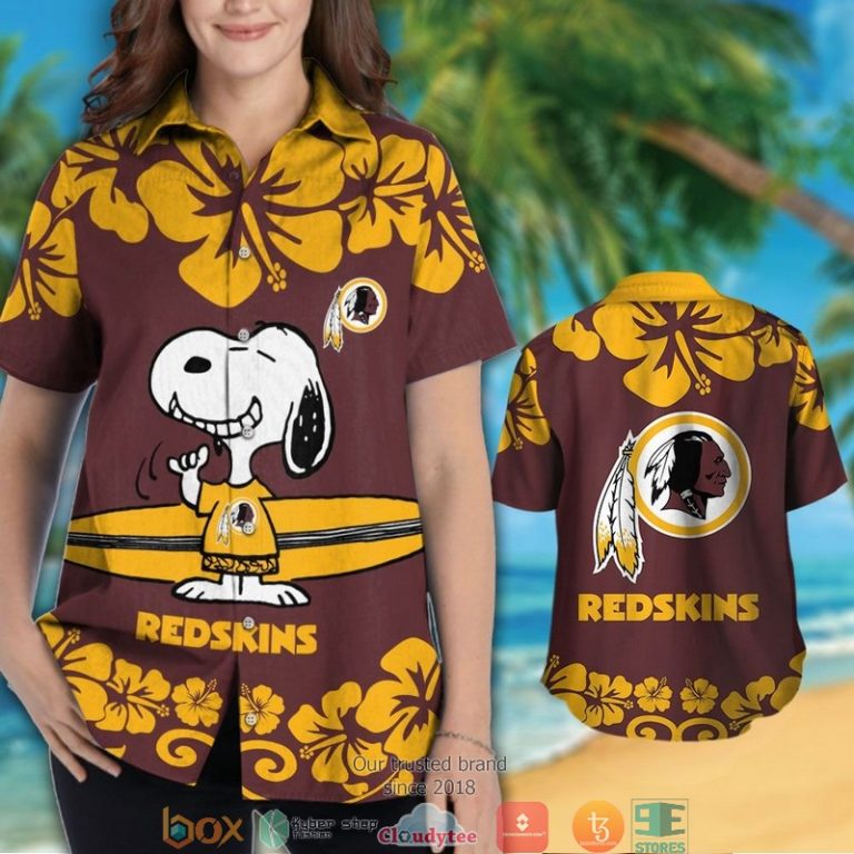 Washington Redskins Yellow Hibiscus Snoopy Hawaiian Shirt Short 1 2