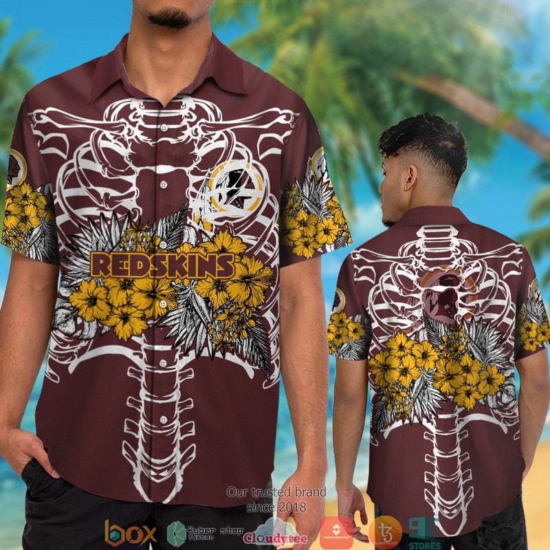 Washington Redskins backbone hibiscus Hawaiian Shirt short 1