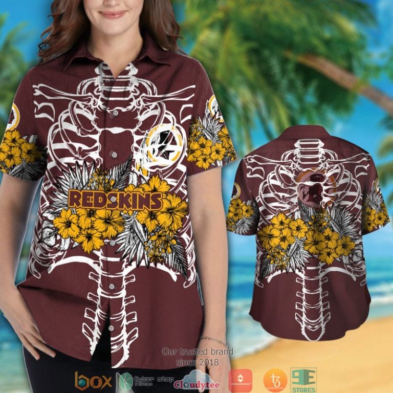 Washington Redskins backbone hibiscus Hawaiian Shirt short 1 2